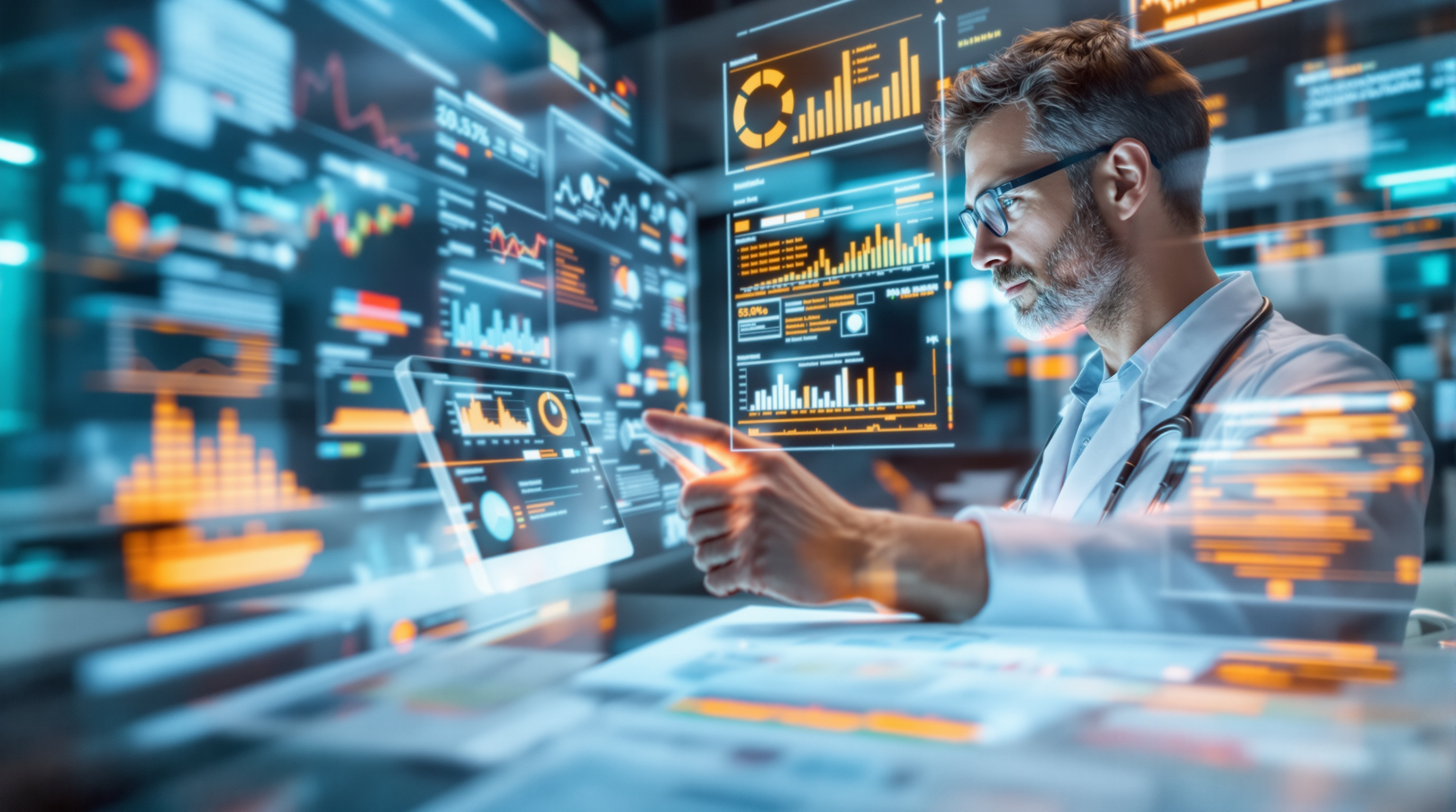Medical professional analyzing peptide data